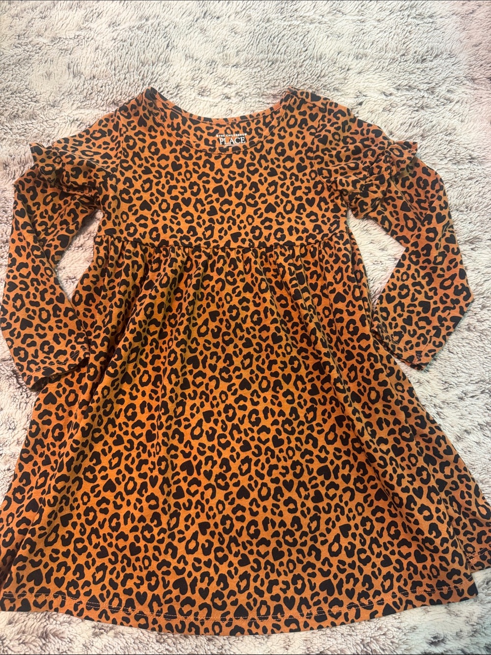The Children's Place Orange and Black Leopard Print Long Sleeve Dress